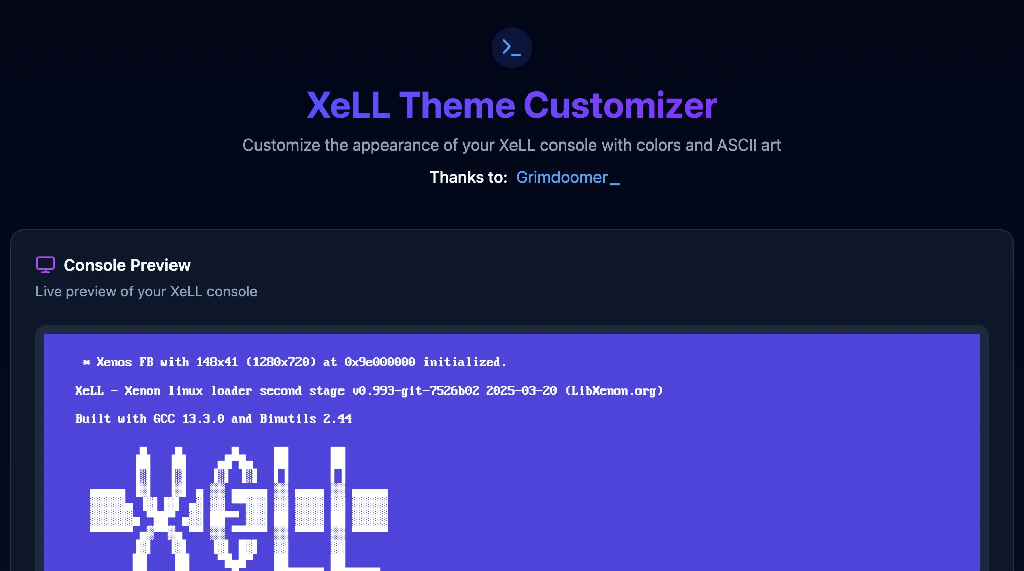 Schermata di XeLL Theme Customizer